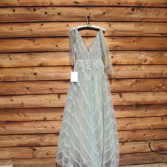 Mac Duggal 20313 Embellished Lined Mesh Gown Sleeveless Sage Green 0 NWT - Picture 10 of 14